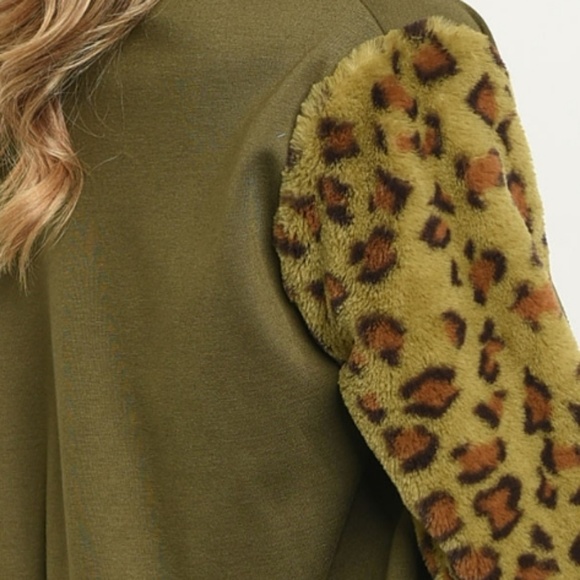 Olive Green & Leopard Bomber Jacket - Picture 4 of 6